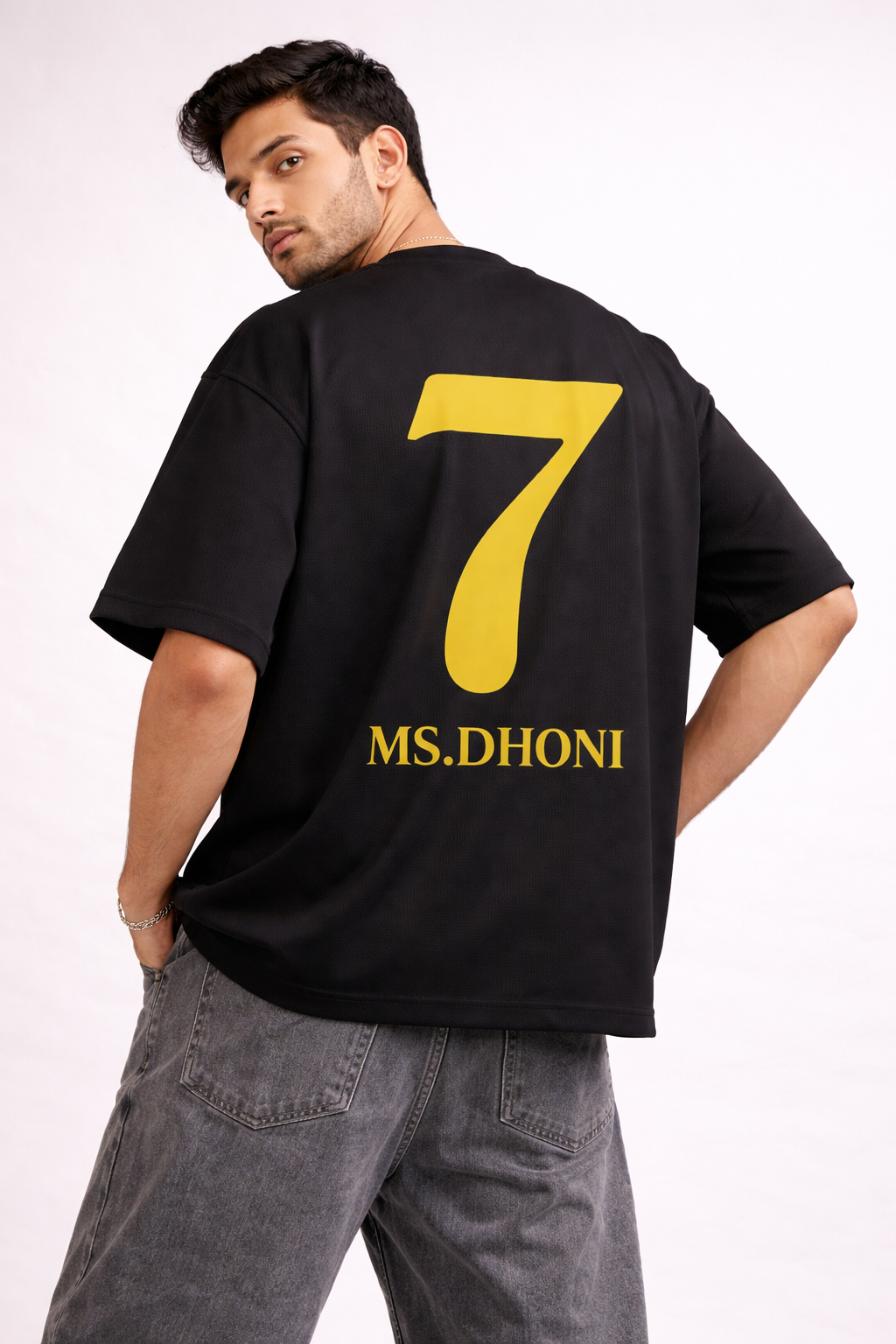 MS Dhoni 7 – IPL Fan Edition Oversized T-Shirt | Chennai Fan Jersey | Super Kings Oversized Tee - Black
