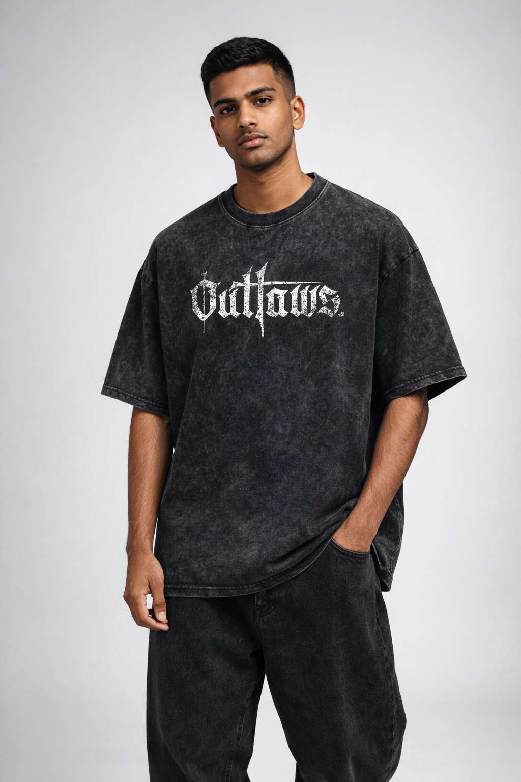 Outlaws Acid Wash Oversized Fit T-Shirt – Premium Cotton Streetwear Tee - Trendyverse