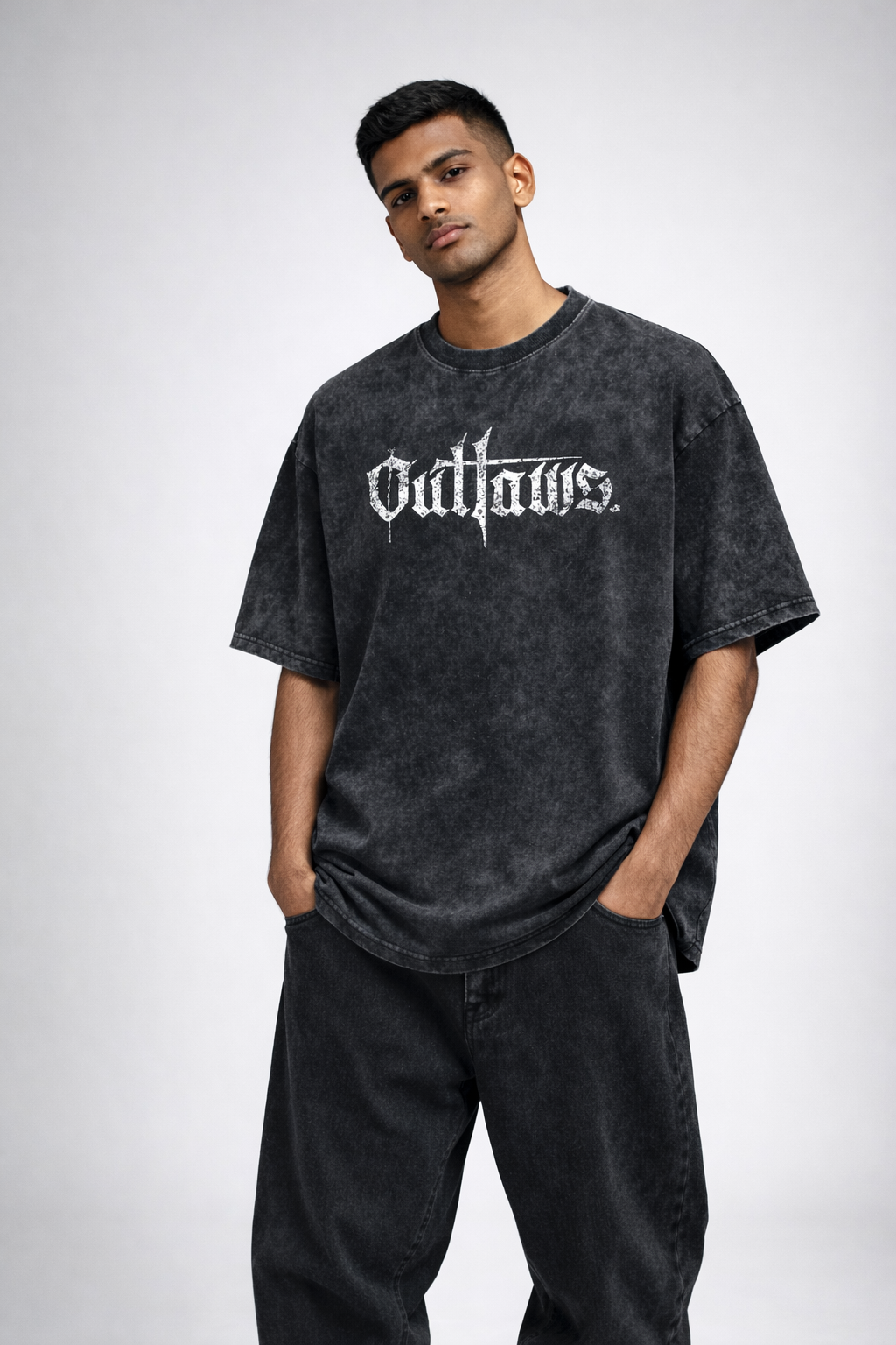 Outlaws Acid Wash Oversized Fit T-Shirt – Premium Cotton Streetwear Tee - Trendyverse