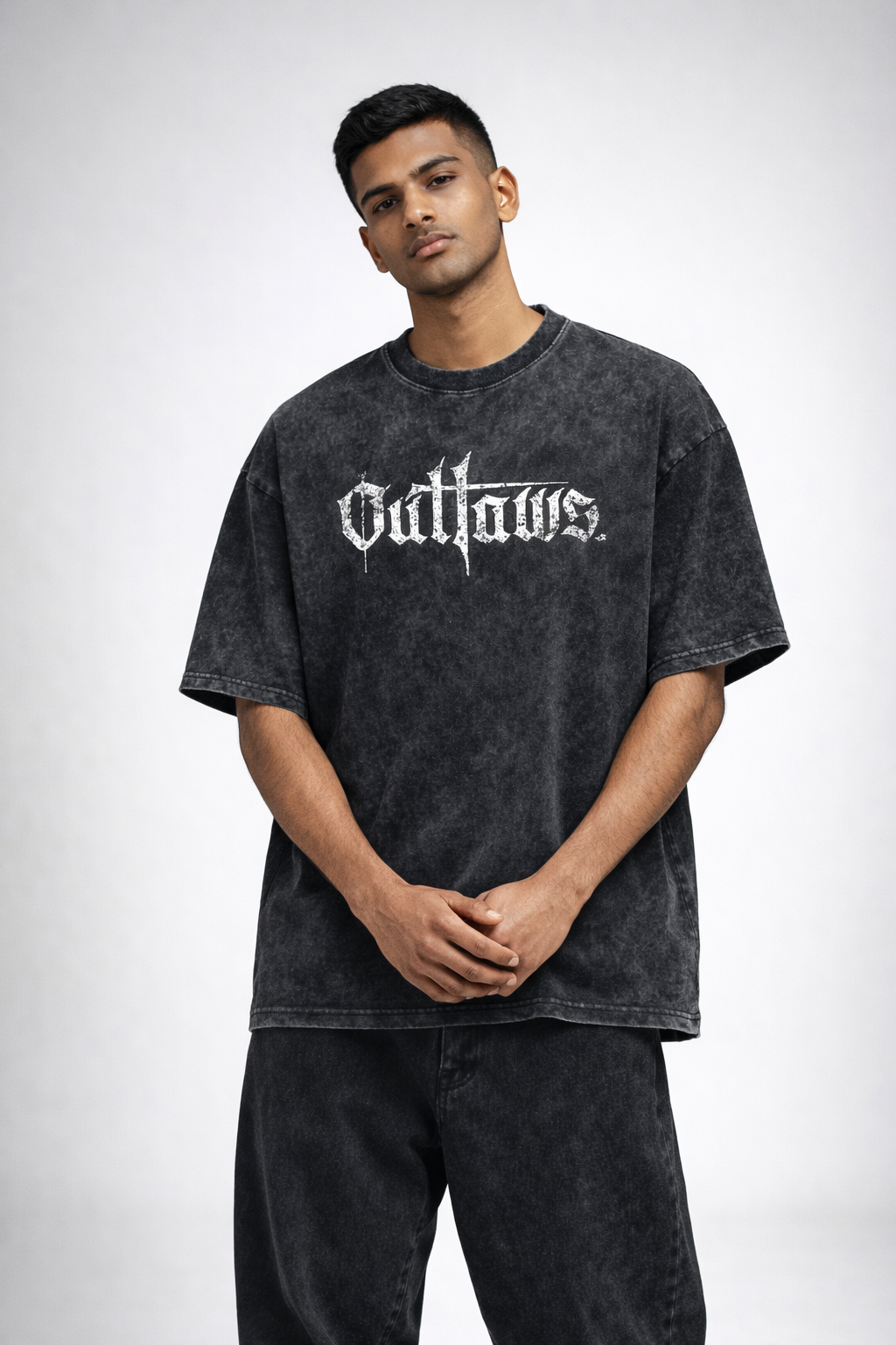 Outlaws Acid Wash Oversized Fit T-Shirt – Premium Cotton Streetwear Tee - Trendyverse