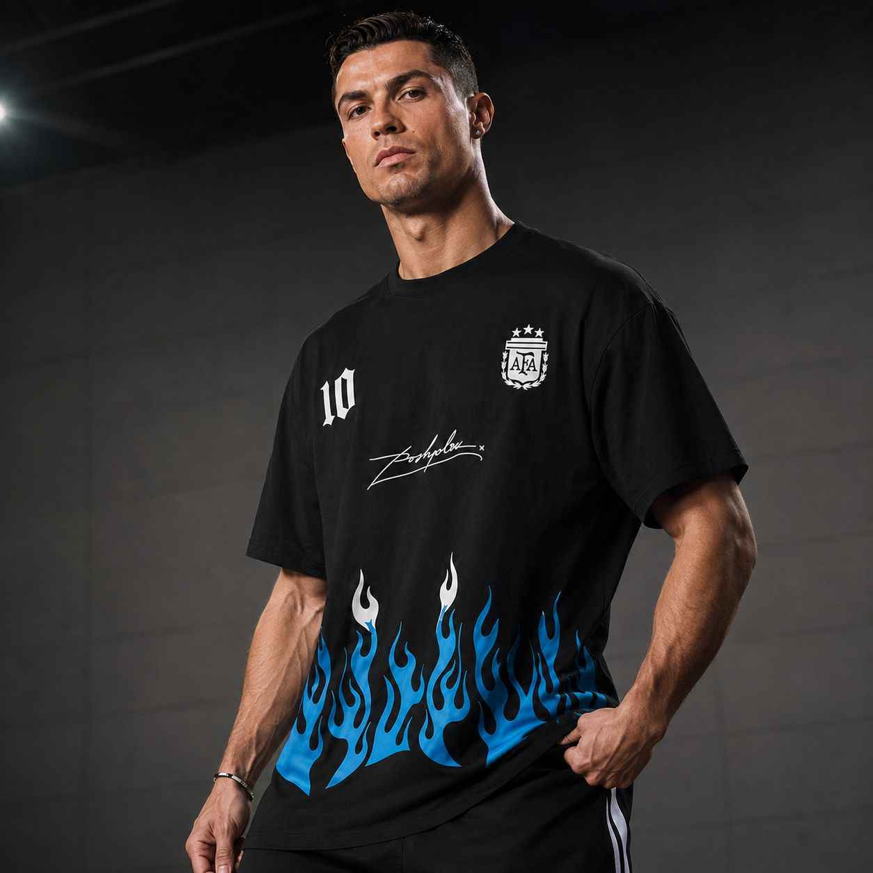 Blue Flame Football Oversized T-Shirt