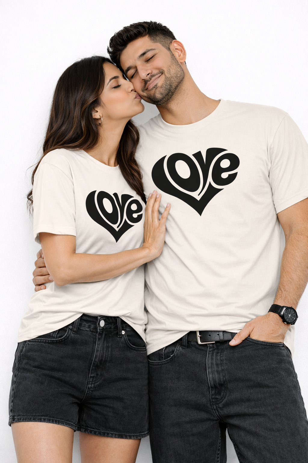 Love Heart Couple T-Shirt Set – Premium Cotton Matching Tees