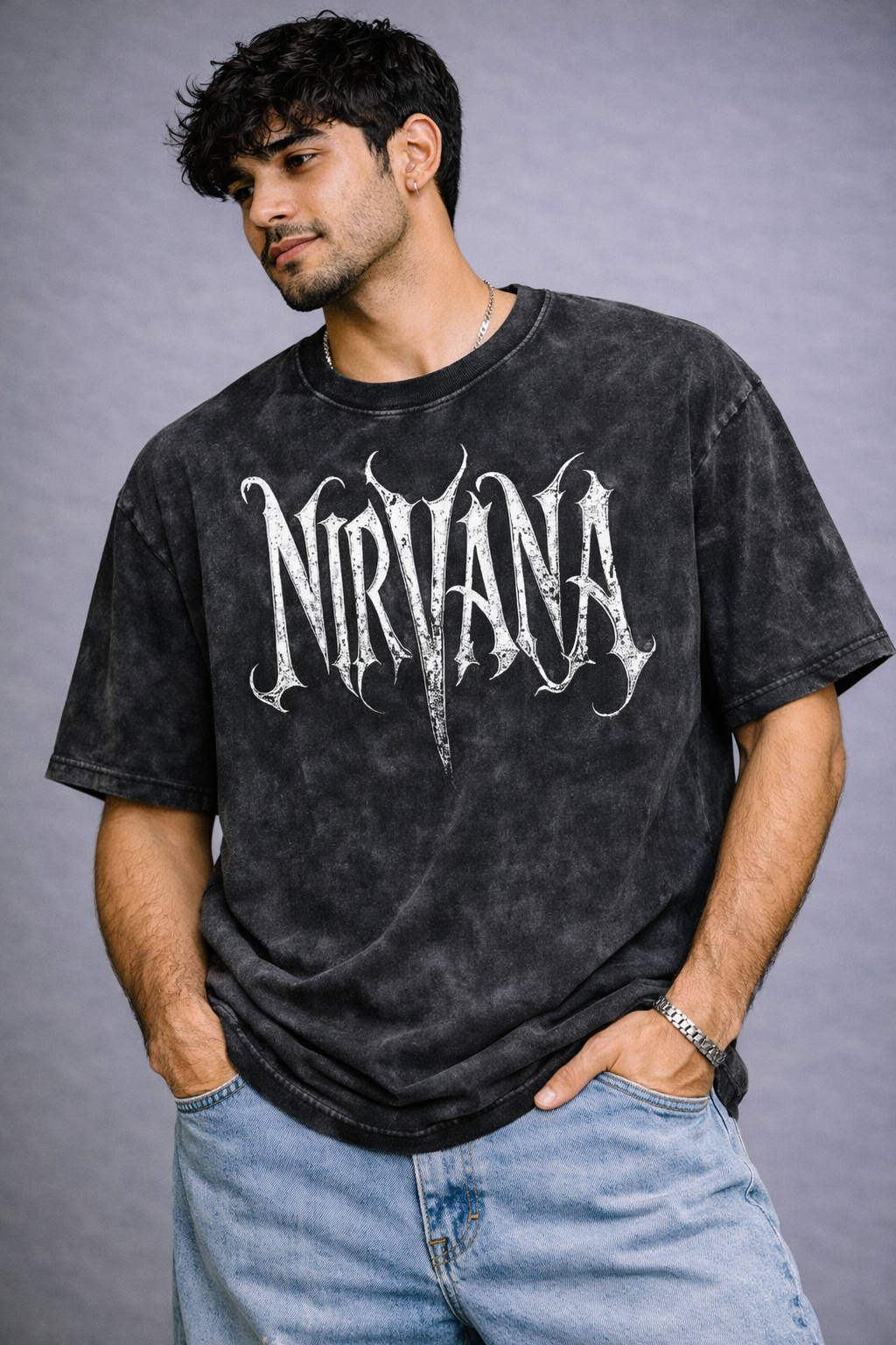 Nirvana Acid Wash Oversized T-Shirt – Vintage Grunge Streetwear - Trendyverse