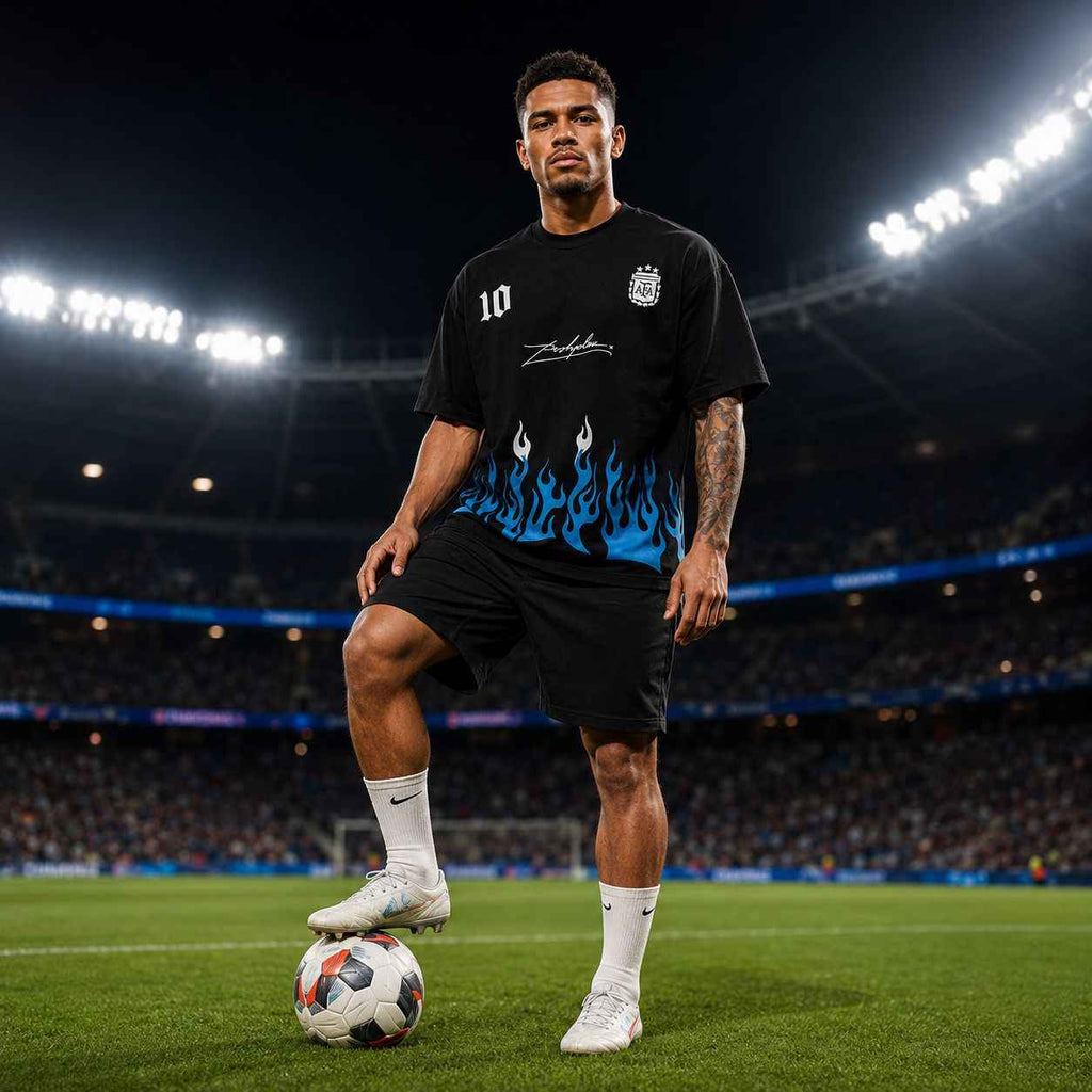 Blue Flame Football Oversized T-Shirt