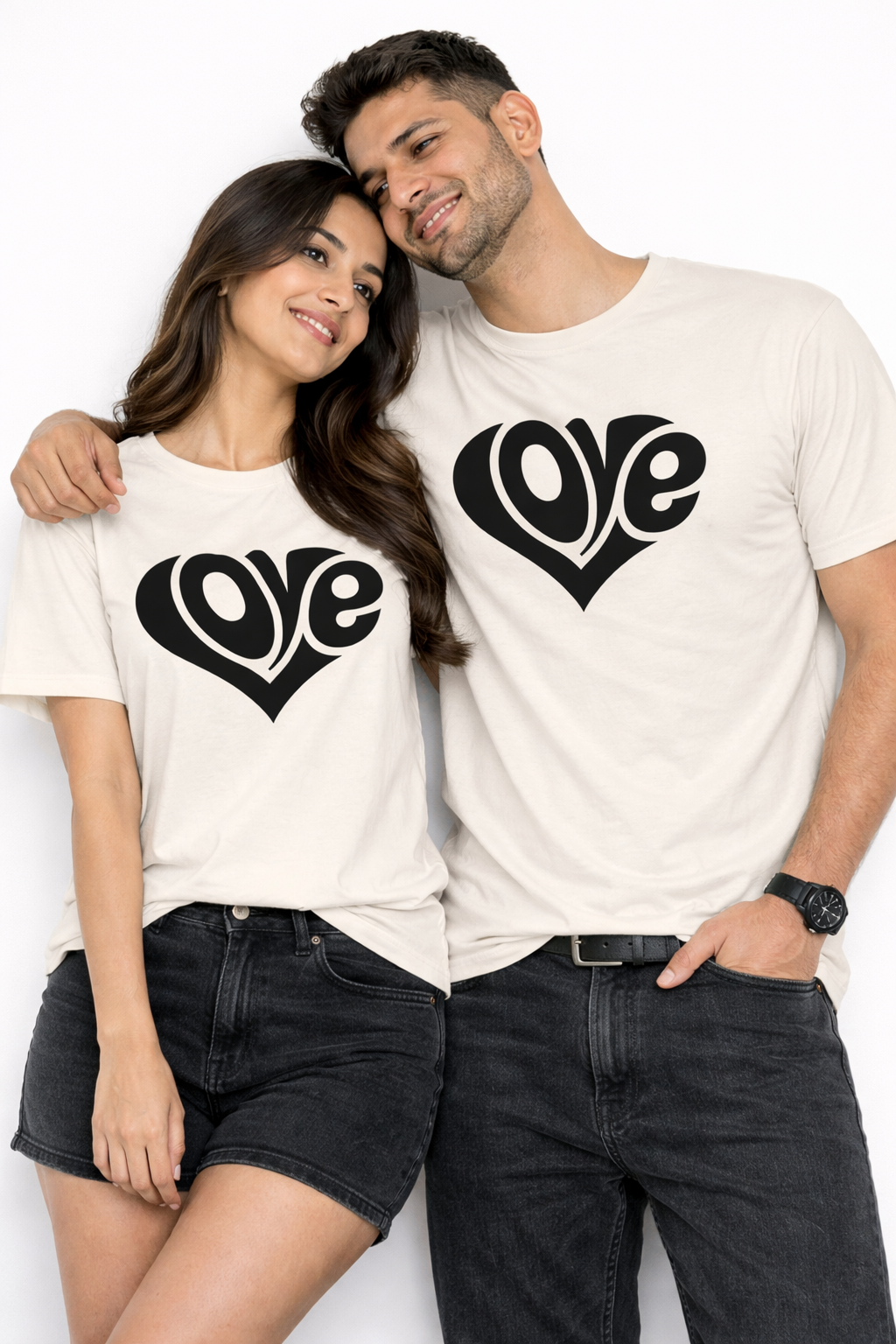Love Heart Couple T-Shirt Set – Premium Cotton Matching Tees