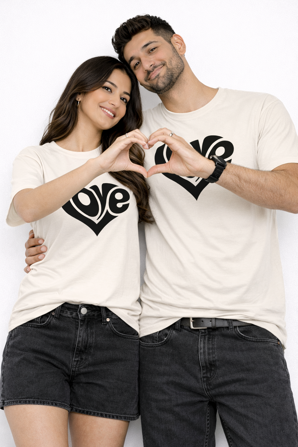 Love Heart Couple T-Shirt Set – Premium Cotton Matching Tees
