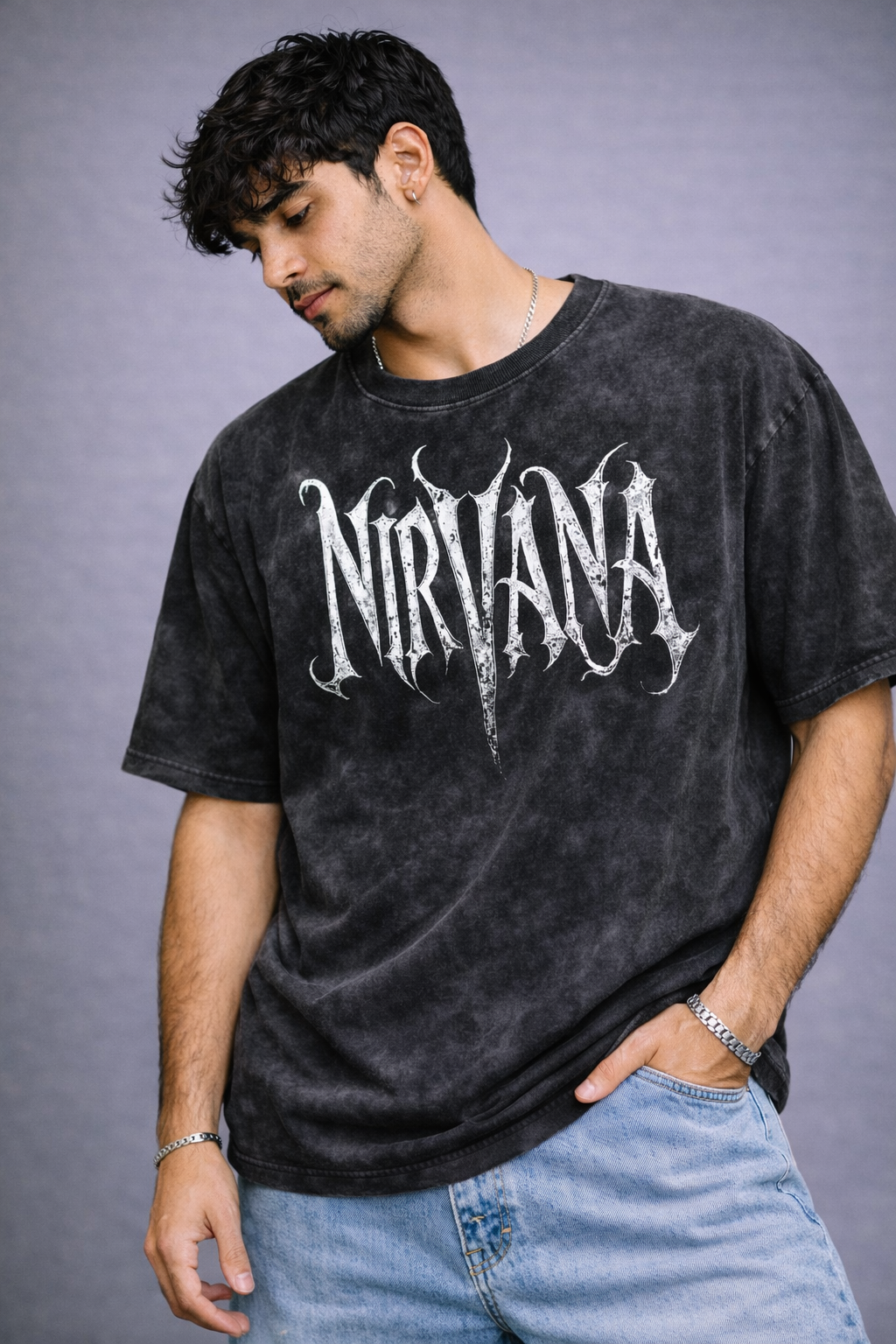 Nirvana Acid Wash Oversized T-Shirt – Vintage Grunge Streetwear - Trendyverse