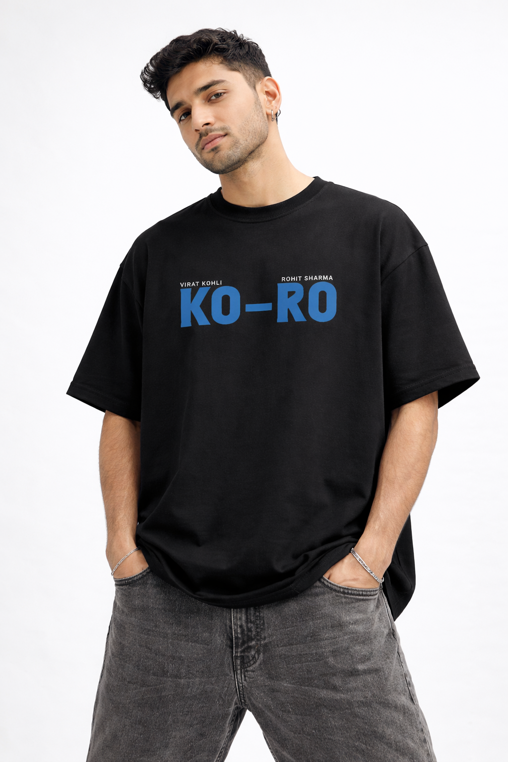 KO-RO Never Left Oversized Black T-Shirt – Virat Kohli & Rohit Sharma Graphic Tee