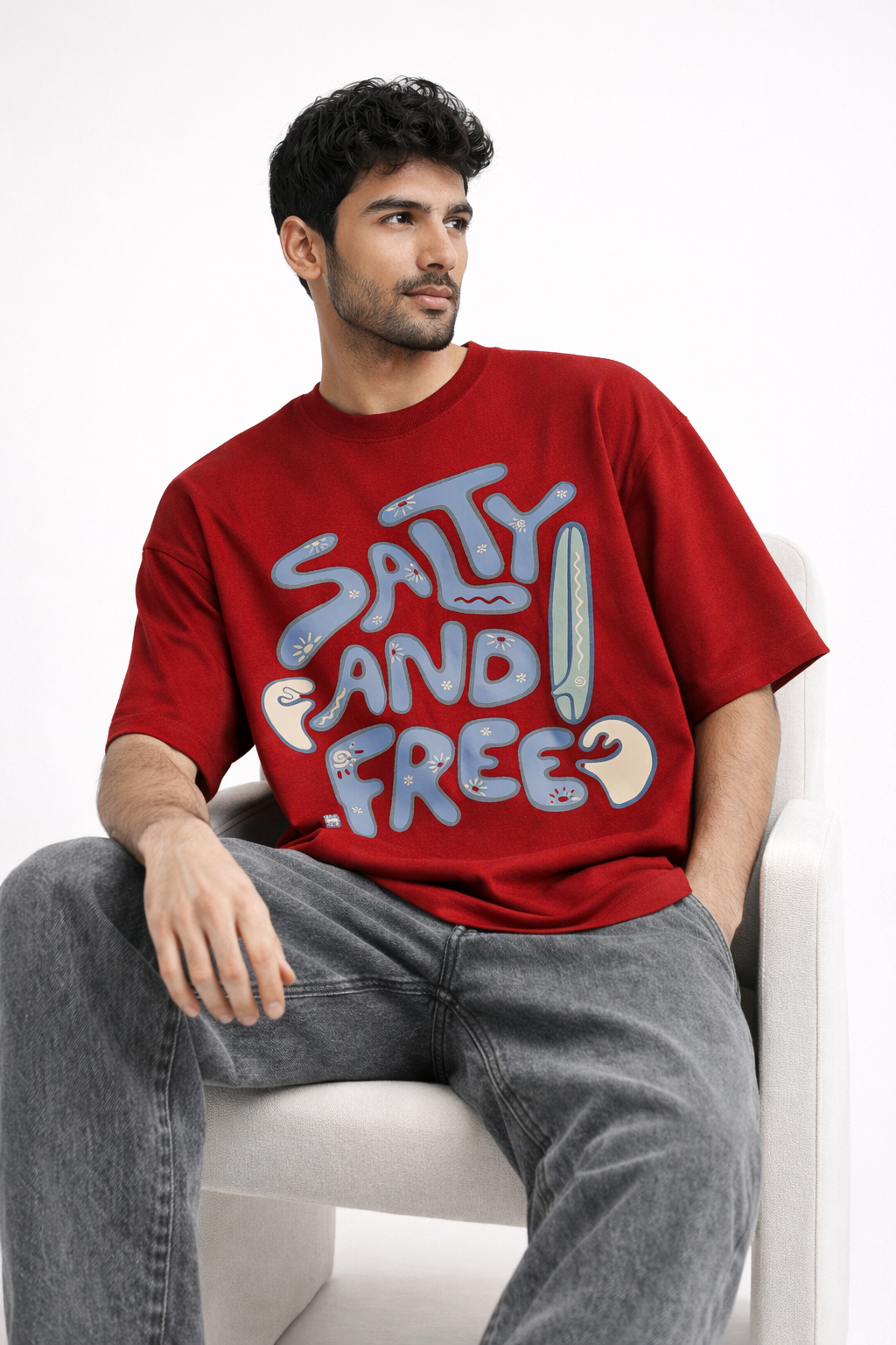 Salty and Free Oversized T-Shirt – Maroon Unisex Graphic Cotton Streetwear Tee