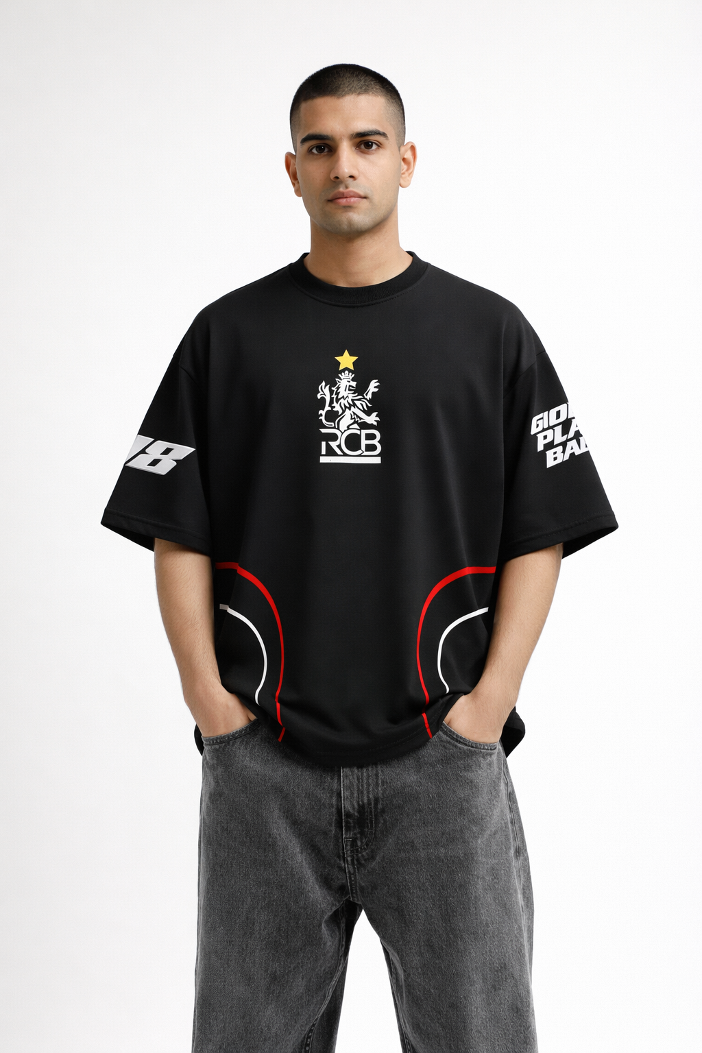 RCB Oversized Fan T-Shirt – Black | Unisex Royal Streetwear Tee Black