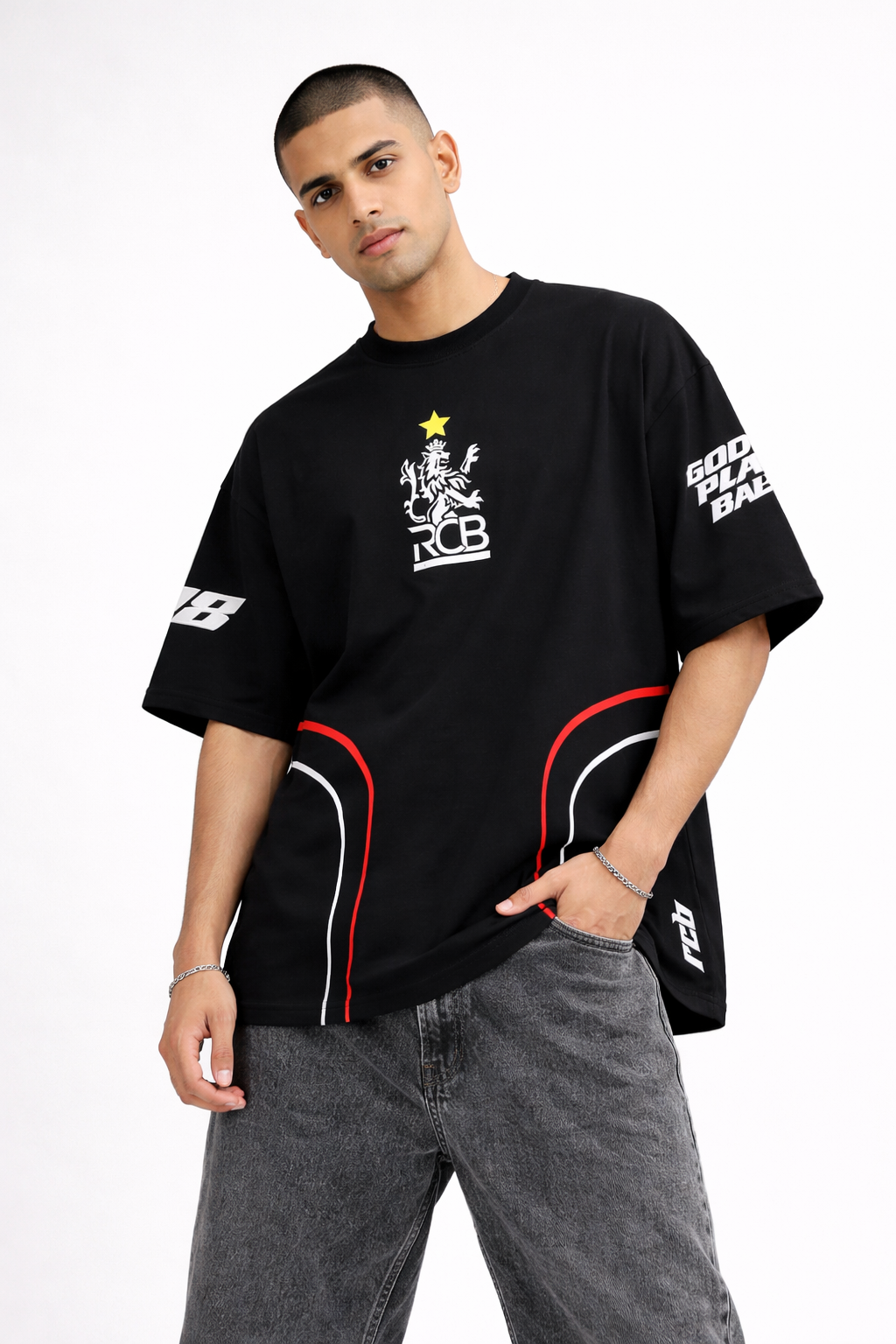 RCB Oversized Fan T-Shirt – Black | Unisex Royal Streetwear Tee Black