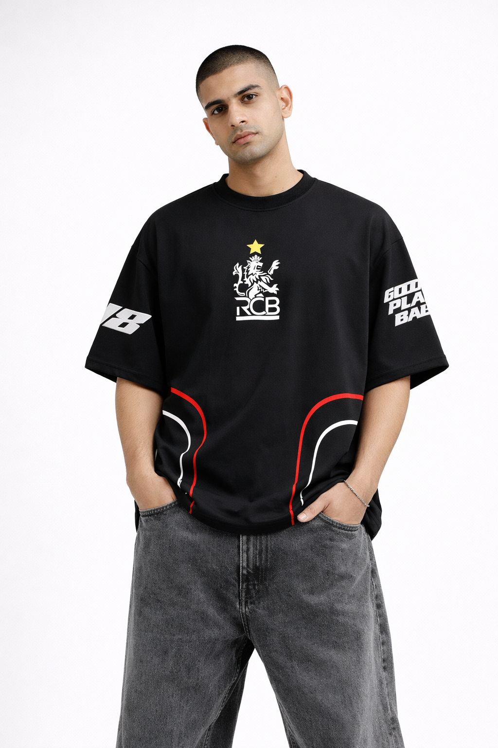 RCB Oversized Fan T-Shirt – Black | Unisex Royal Streetwear Tee Black