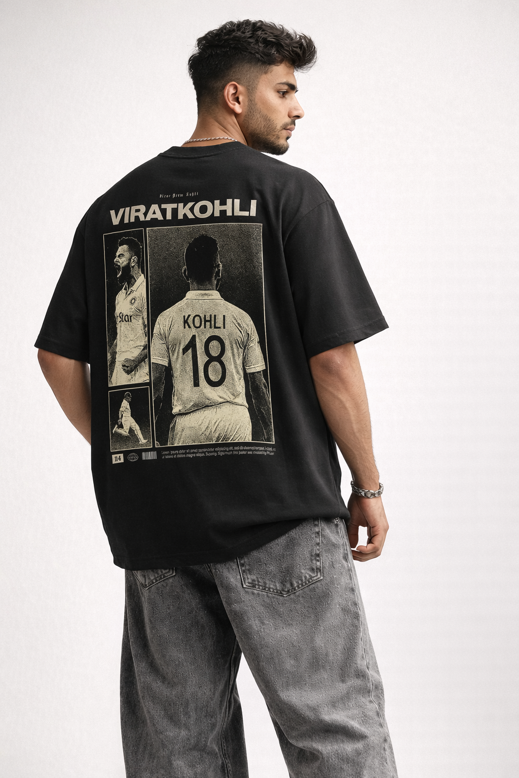 Virat Kohli 18 Oversized Black T-Shirt – King Kohli Graphic Back Print Cricket Tee