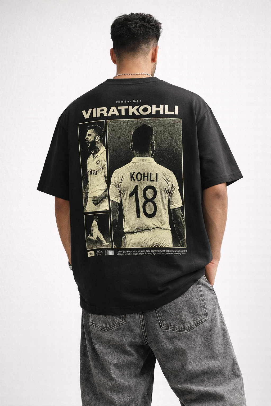 Virat Kohli 18 Oversized Black T-Shirt – King Kohli Graphic Back Print Cricket Tee