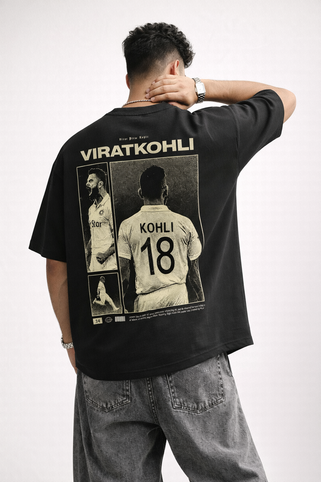 Virat Kohli 18 Oversized Black T-Shirt – King Kohli Graphic Back Print Cricket Tee