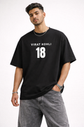 Virat Kohli 18 Oversized Black T-Shirt – King Kohli Graphic Back Print Cricket Tee